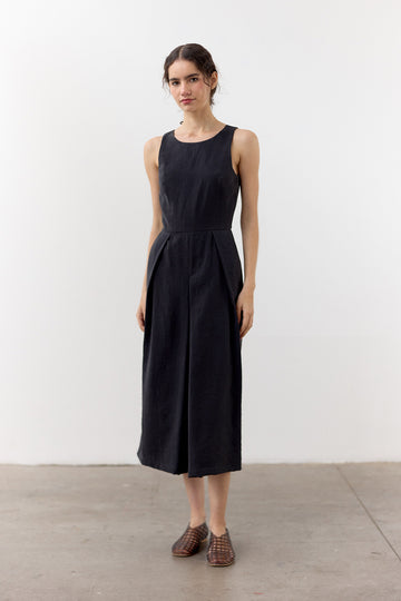 Center Pleat Crinkled Silk Dress - Ónix