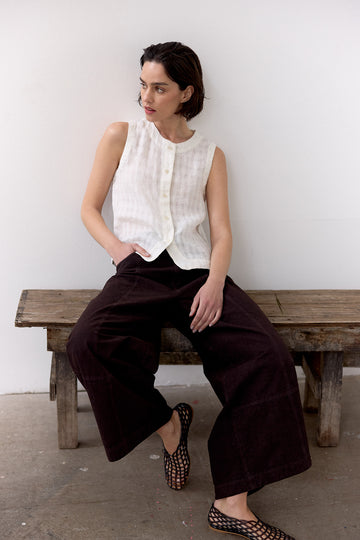 Pantalón Ancho Curvo Algodón Rugoso - Tierra