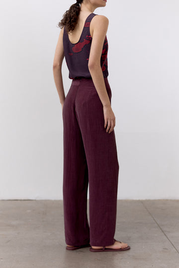 Pantalón Pretina Curva Lyocell Corrugado - Vino