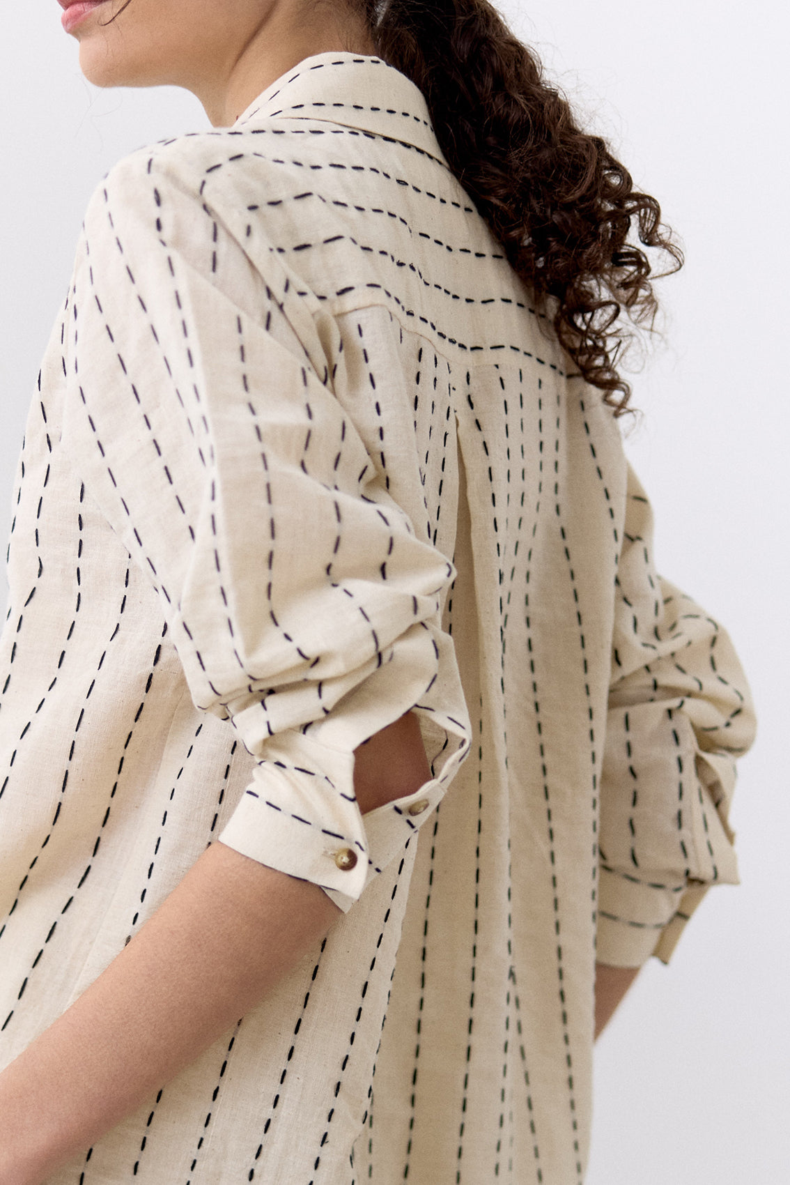 Contrast Stitching Cotton Blouse