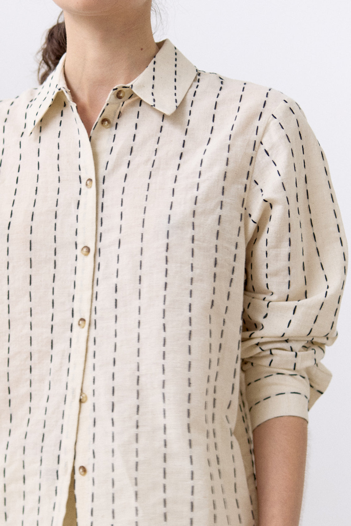 Contrast Stitching Cotton Blouse