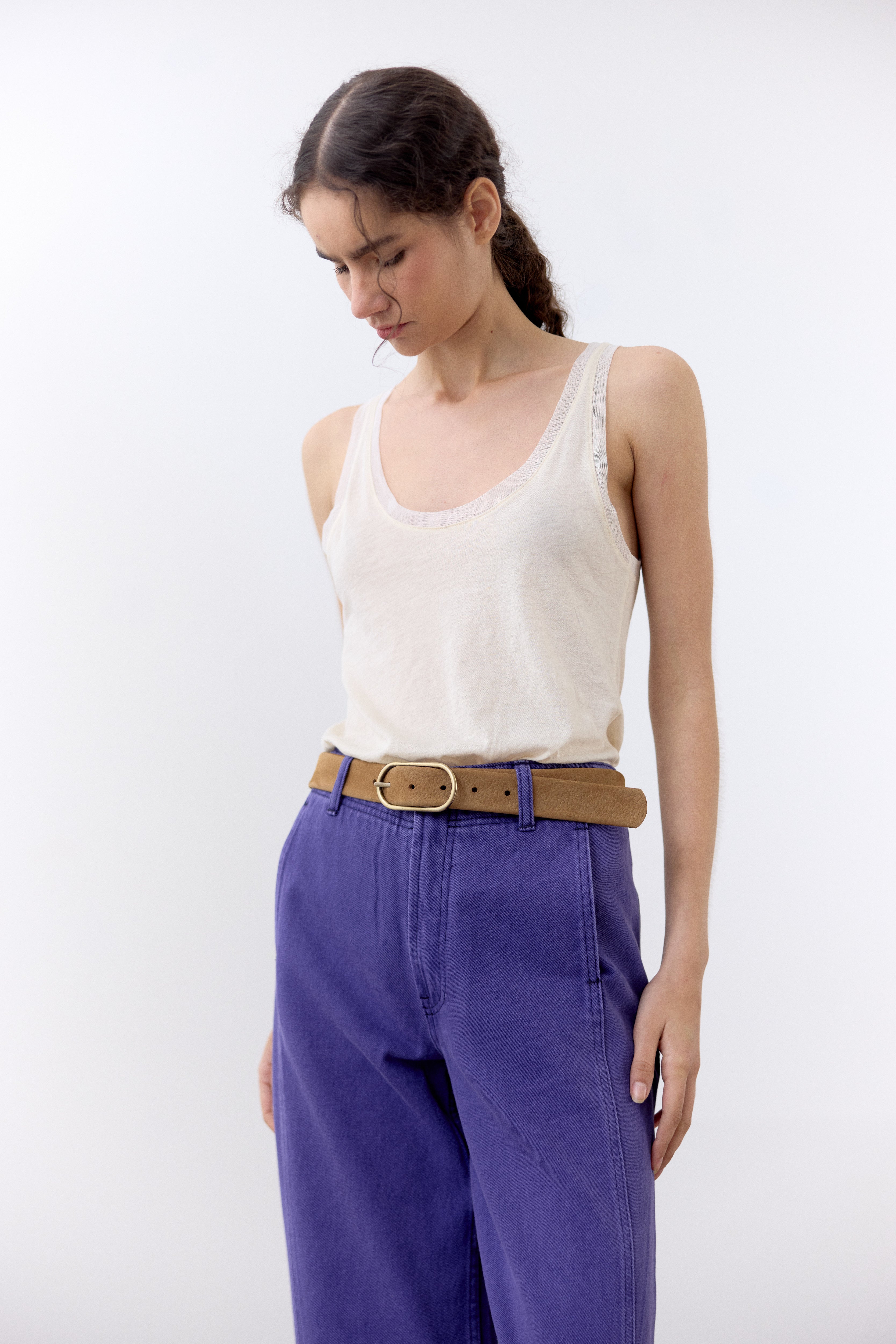 Cinturón Angosto de Cuero Nobuk - Toffee