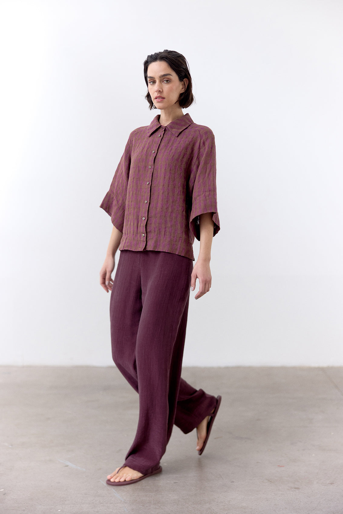 Gingham Linen Shirt - Ciruela