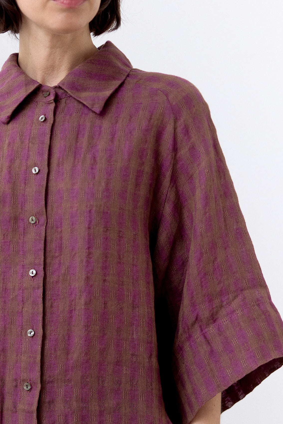 Gingham Linen Shirt - Ciruela