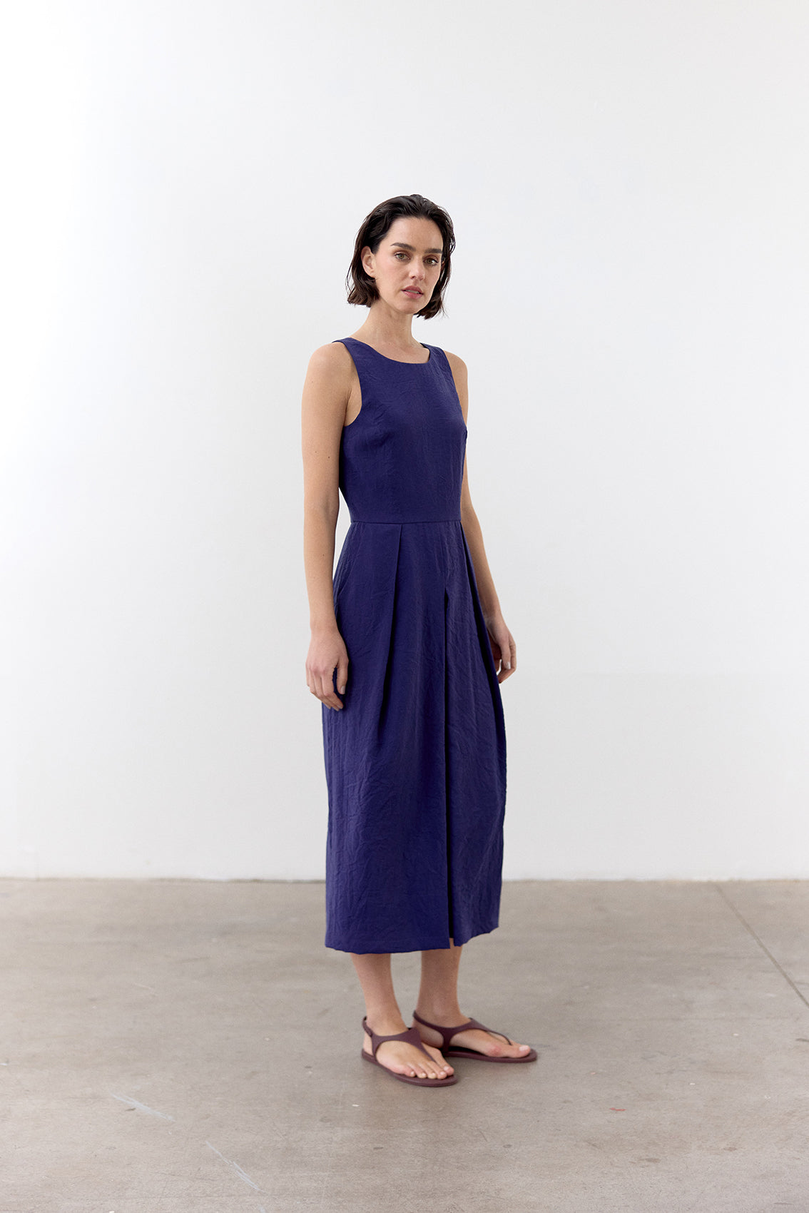 Center Pleat Crinkled Silk Dress - Arándano