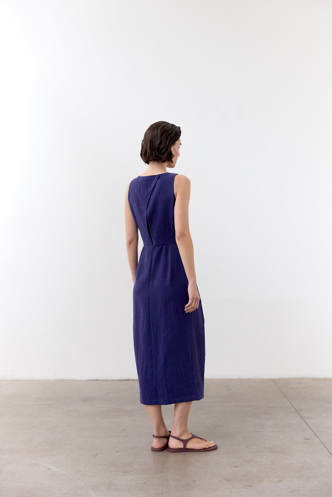 Center Pleat Crinkled Silk Dress - Arándano