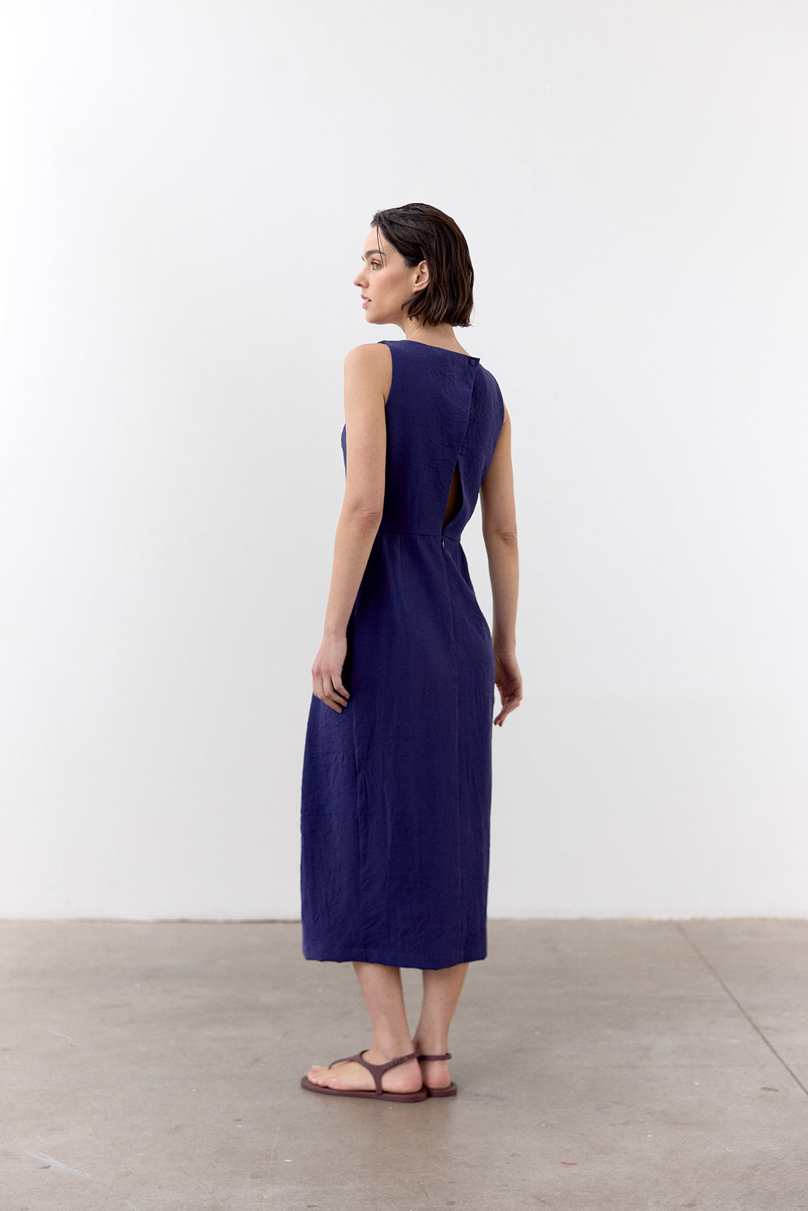 Center Pleat Crinkled Silk Dress - Arándano
