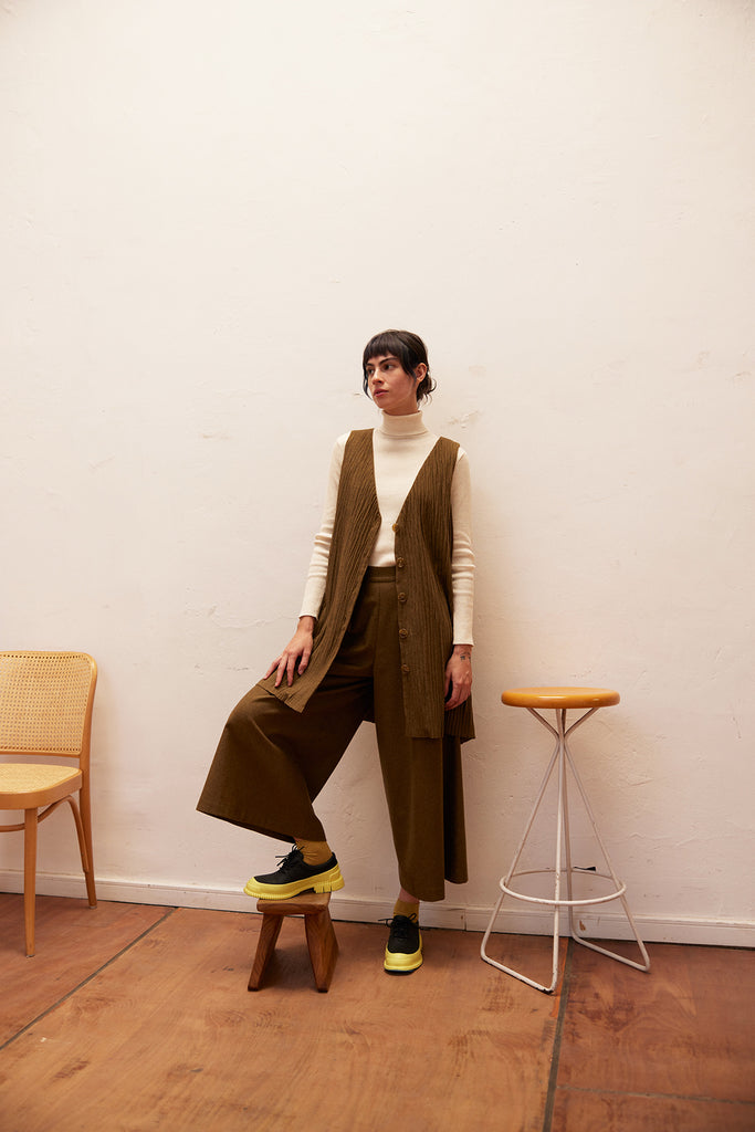 Ribbed Knitted Turtleneck Top Cotton/Alpaca - Crudo