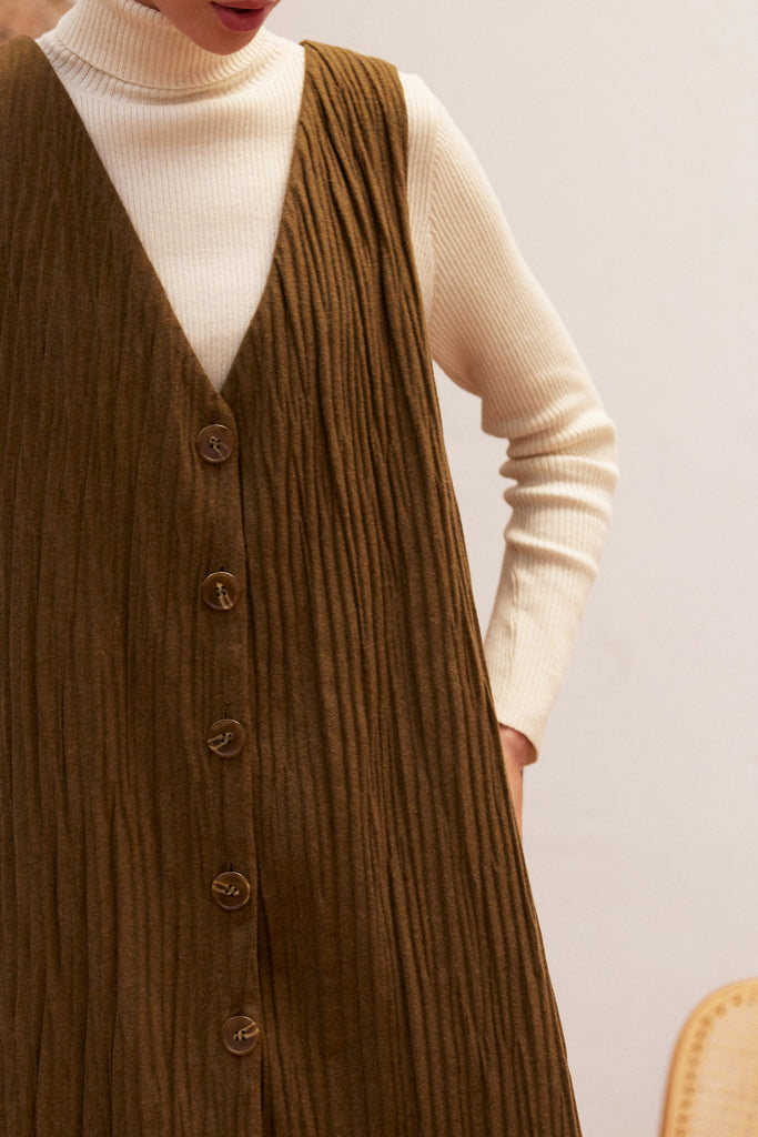 Recycled Wool Pleated Jumper - Oliva