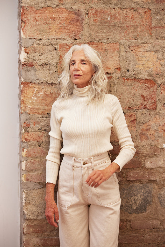 Ribbed Knitted Turtleneck Top Cotton/Alpaca - Crudo