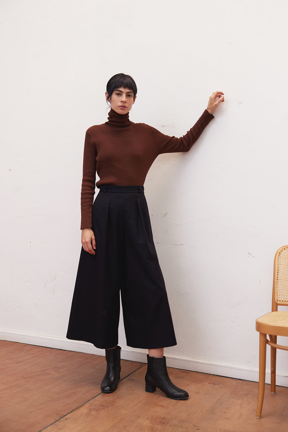 Recycled Wool Wide Leg Pant - Medianoche