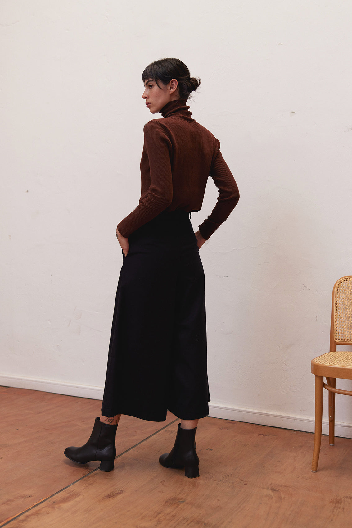 Recycled Wool Wide Leg Pant - Medianoche