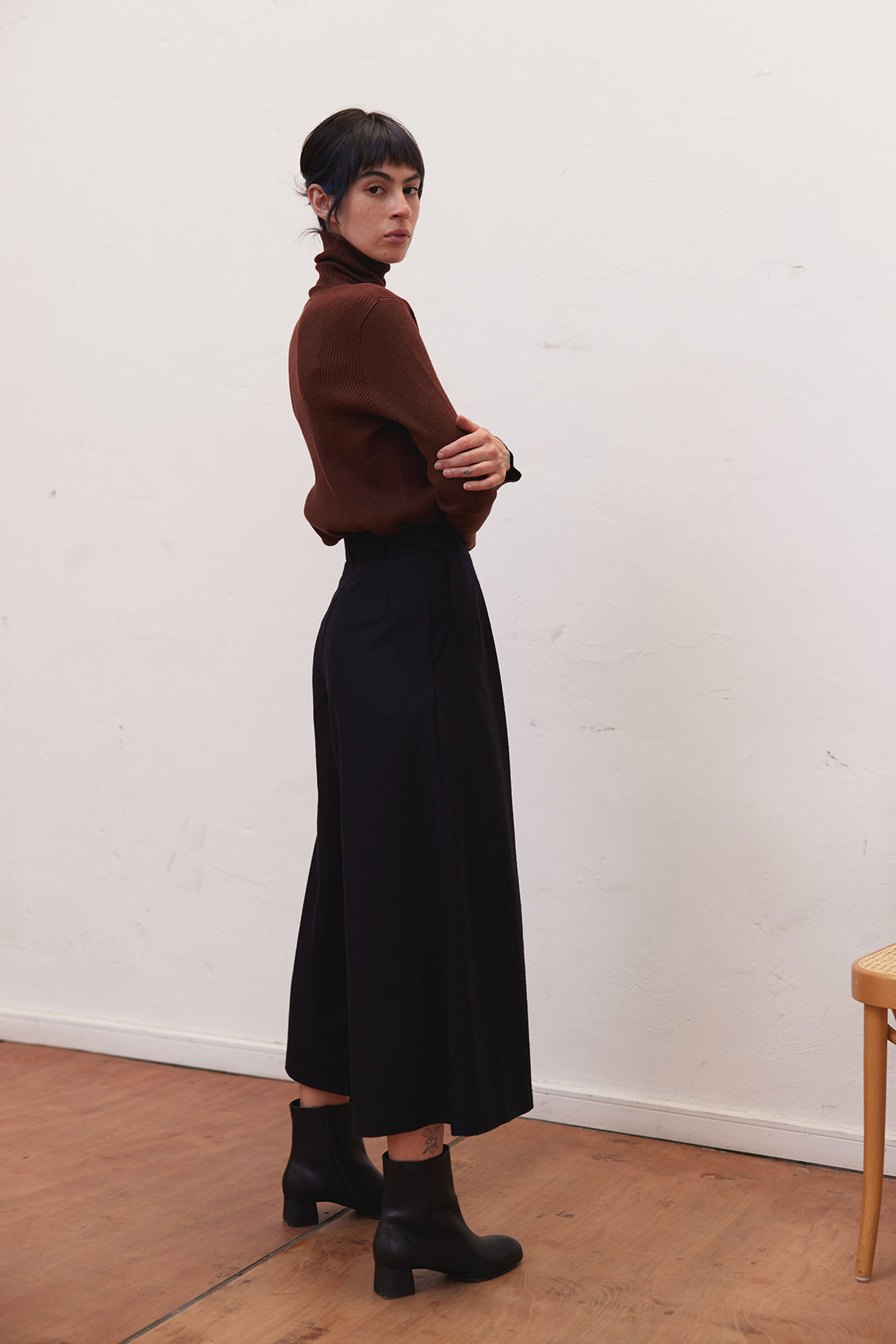 Recycled Wool Wide Leg Pant - Medianoche