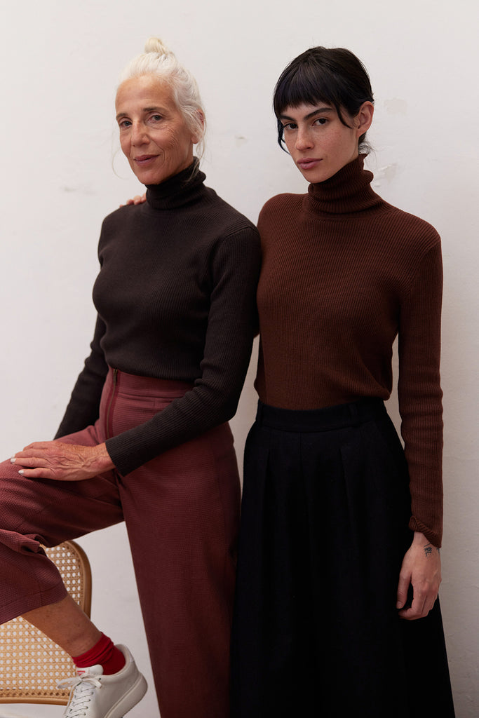 Ribbed Knitted Turtleneck Top Cotton/Alpaca - Cacao