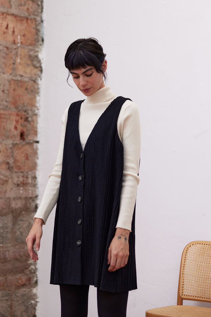 Jumper Plisado Lana Reciclada - Medianoche