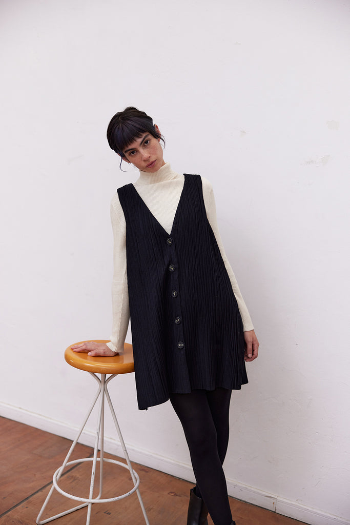 Jumper Plisado Lana Reciclada - Medianoche