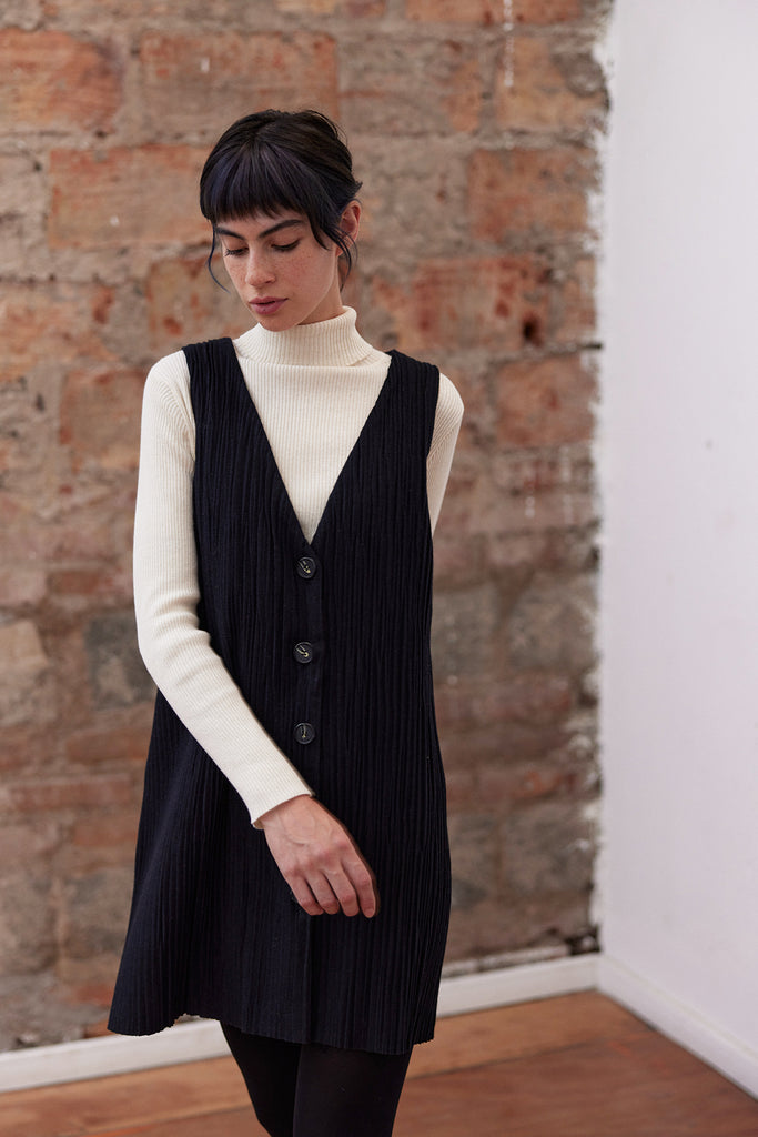 Jumper Plisado Lana Reciclada - Medianoche
