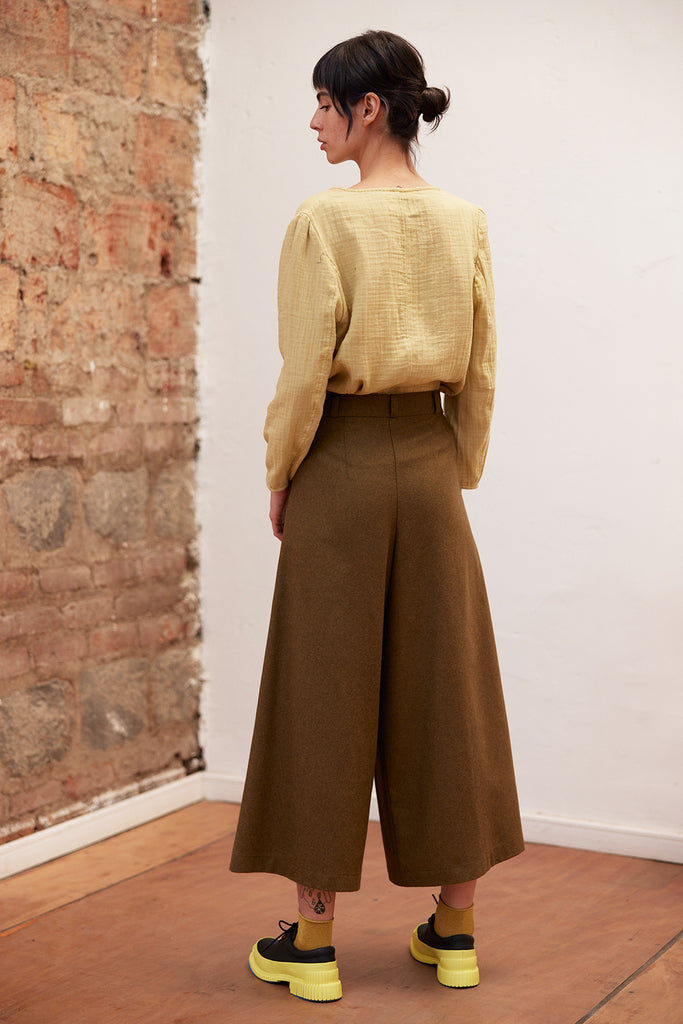 Recycled Wool Wide Leg Pant - Oliva