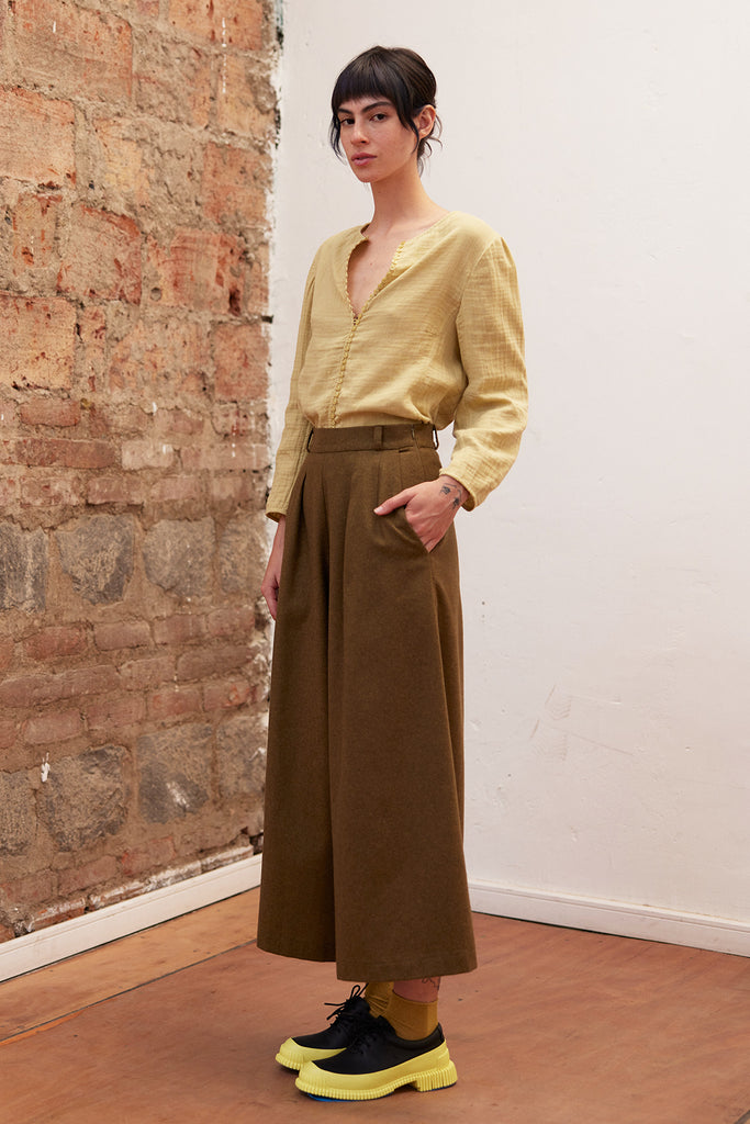 Recycled Wool Wide Leg Pant - Oliva