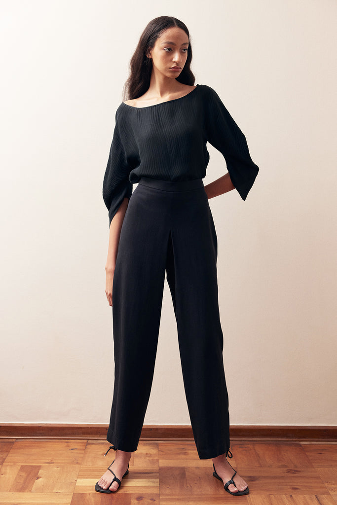 Central Pleat Pant Lyocell - Ónix