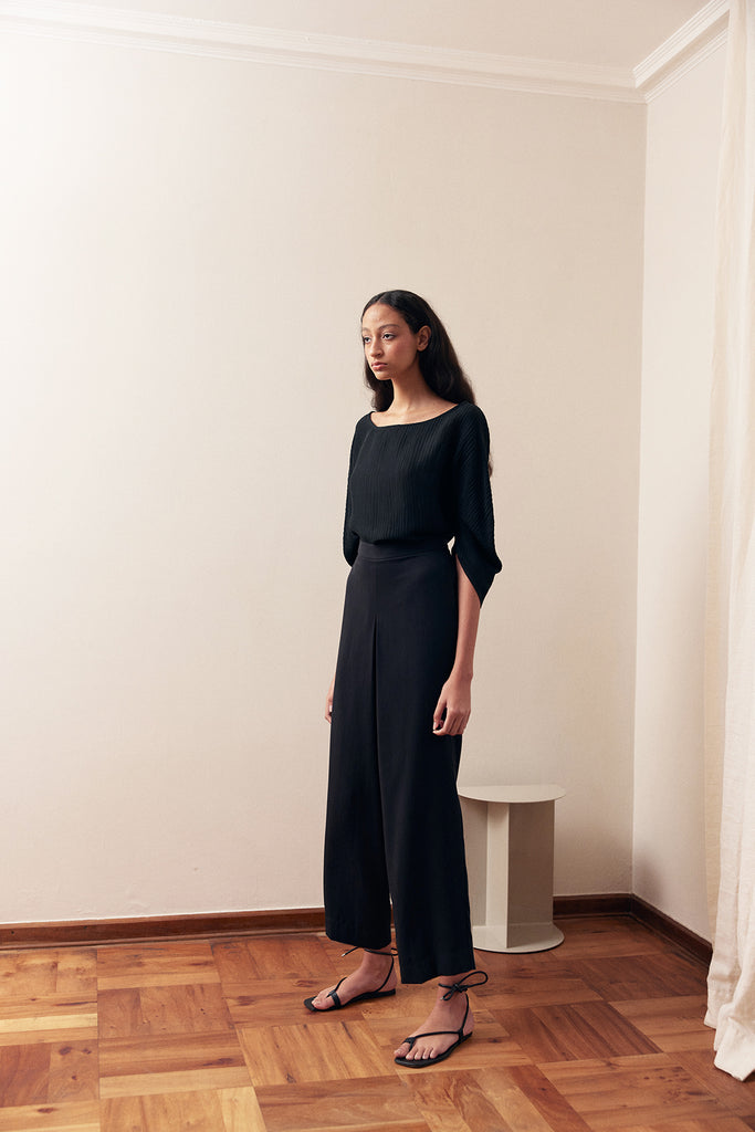 Central Pleat Pant Lyocell - Ónix