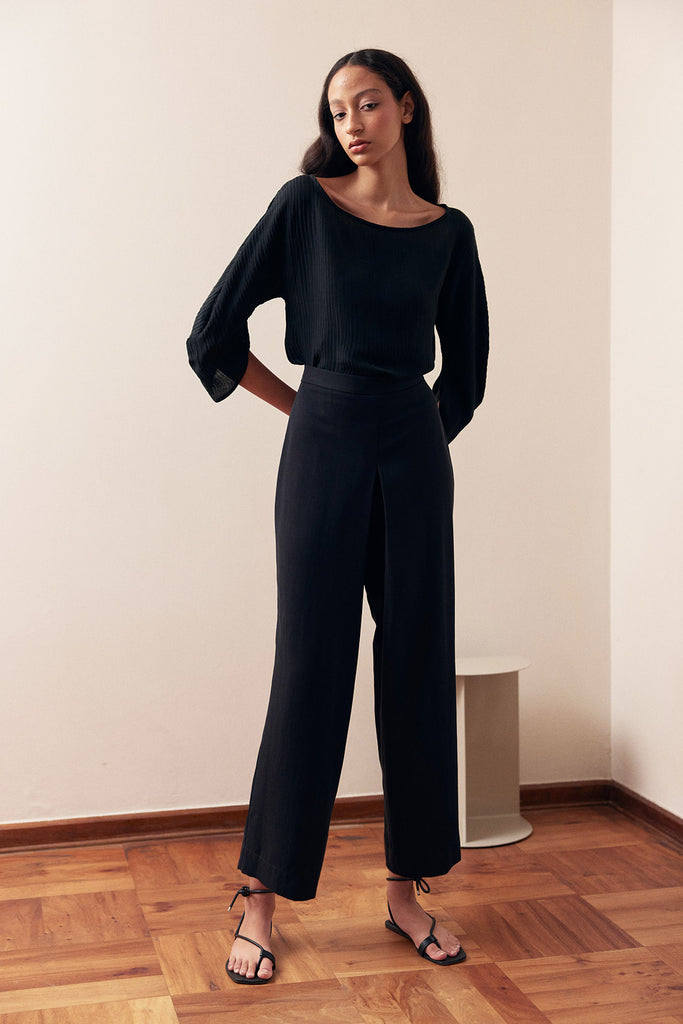 Central Pleat Pant Lyocell - Ónix