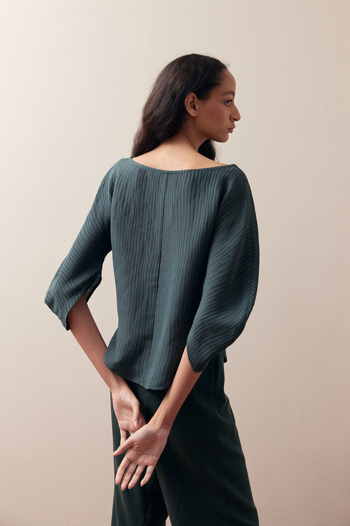 Textured Curved Sleeve Top Silk-Linen - Río