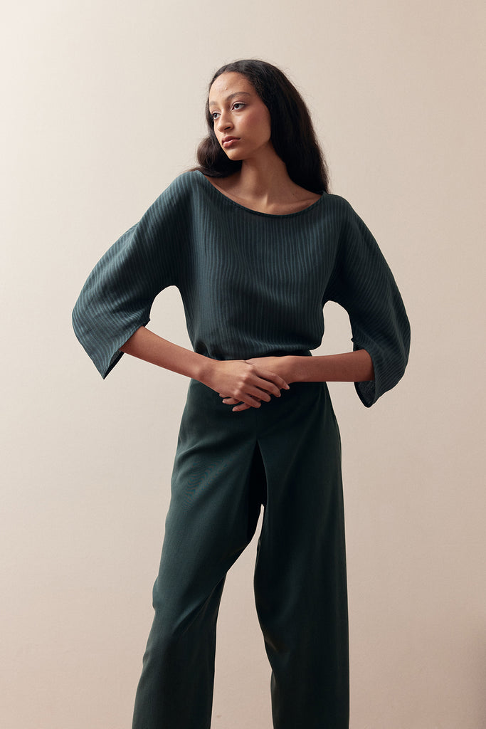 Textured Curved Sleeve Top Silk-Linen - Río