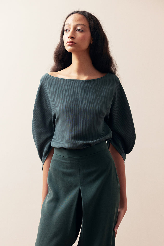 Textured Curved Sleeve Top Silk-Linen - Río