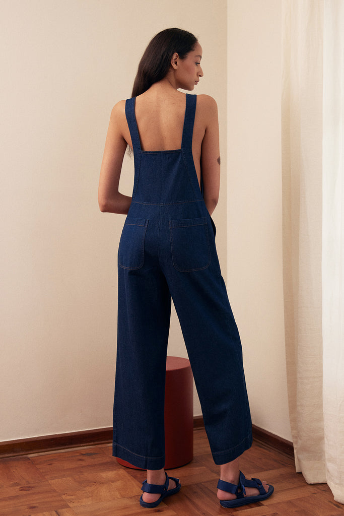 Wide-Leg Adjustable Overall Jumpsuit Denim - Blue