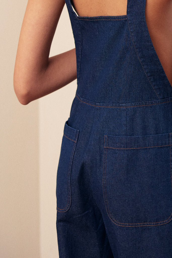 Wide-Leg Adjustable Overall Jumpsuit Denim - Blue