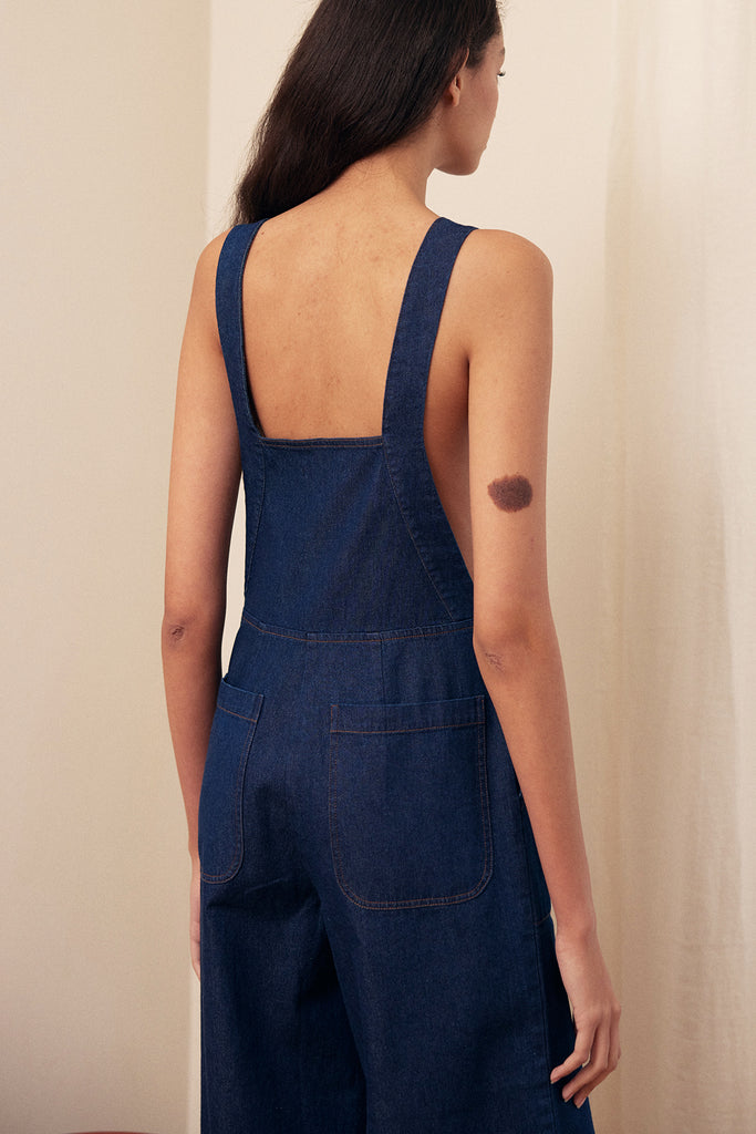 Wide-Leg Adjustable Overall Jumpsuit Denim - Blue