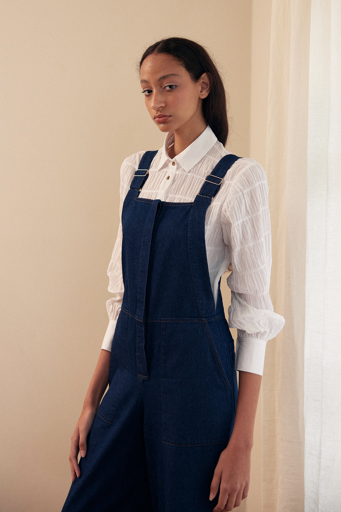 Wide-Leg Adjustable Overall Jumpsuit Denim - Blue