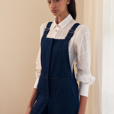 Wide-Leg Adjustable Overall Jumpsuit Denim - Blue