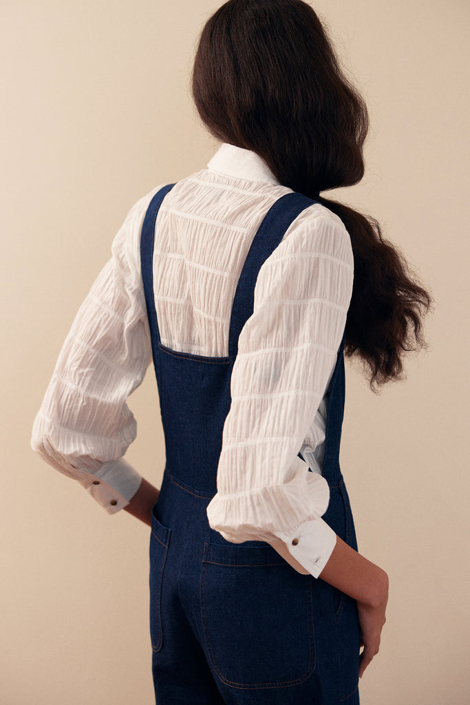 Wide-Leg Adjustable Overall Jumpsuit Denim - Blue