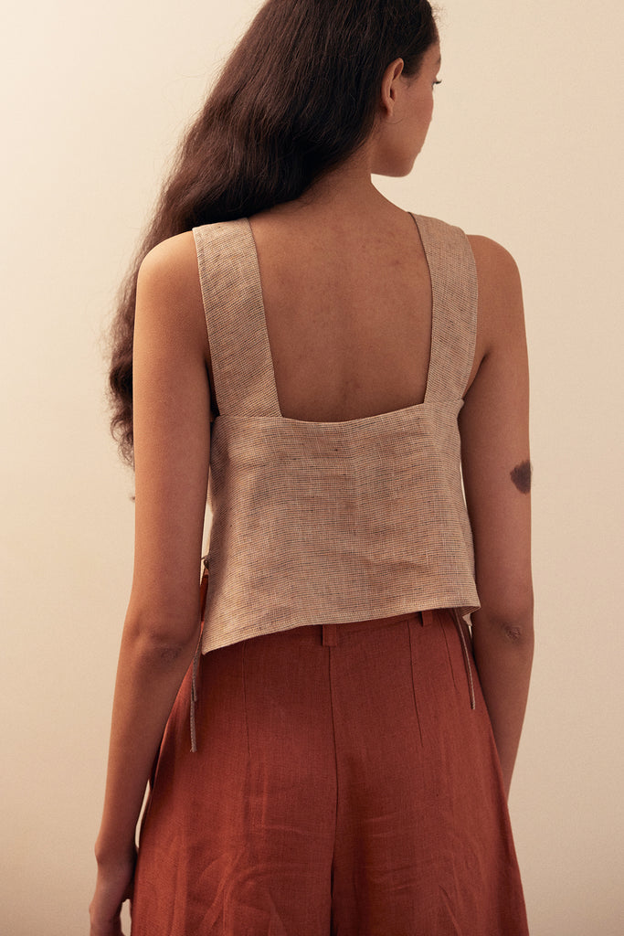 Side Tie Cropped Top Linen - Damasco