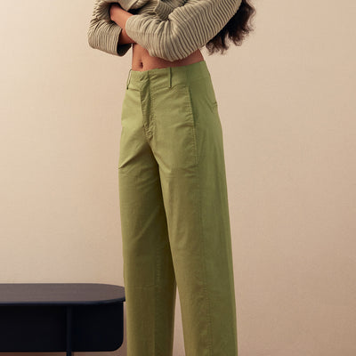 Straight-Fit Pant Cotton Gabardine - Pesto
