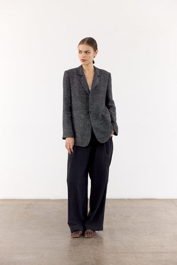 Single-Breasted Linen Blazer - Ónix
