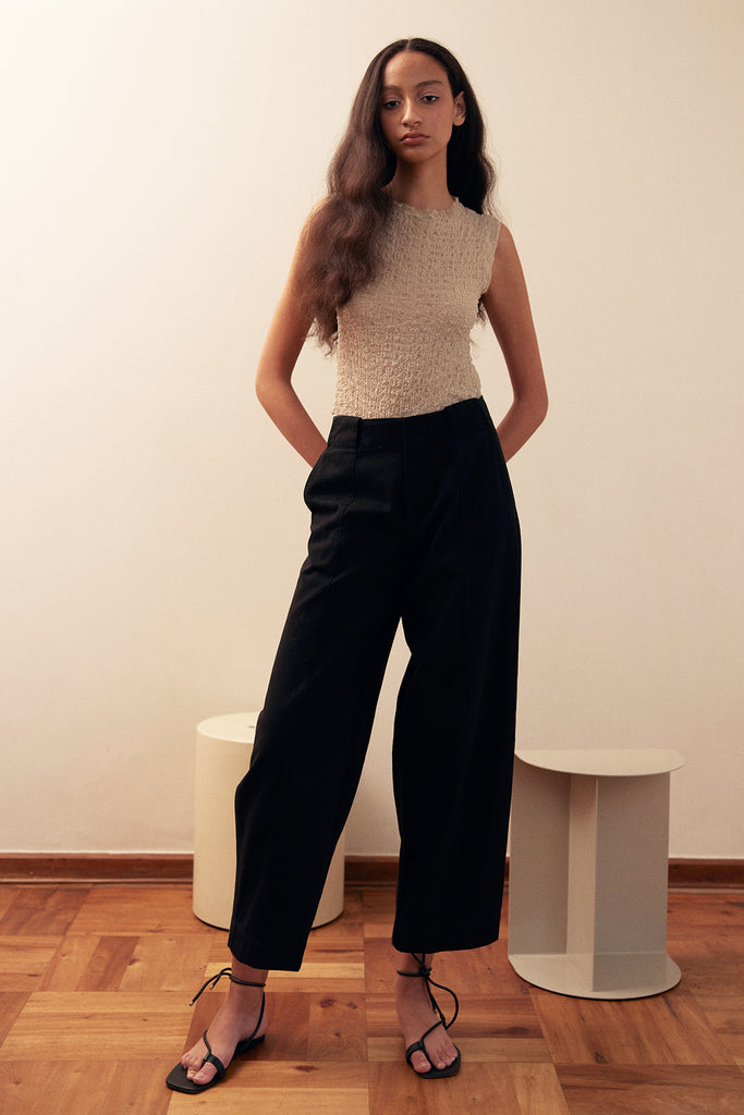 Curved Cotton Pant Cotton Gabardine - Ónix