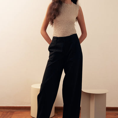 Curved Cotton Gabardine Pant - Ónix