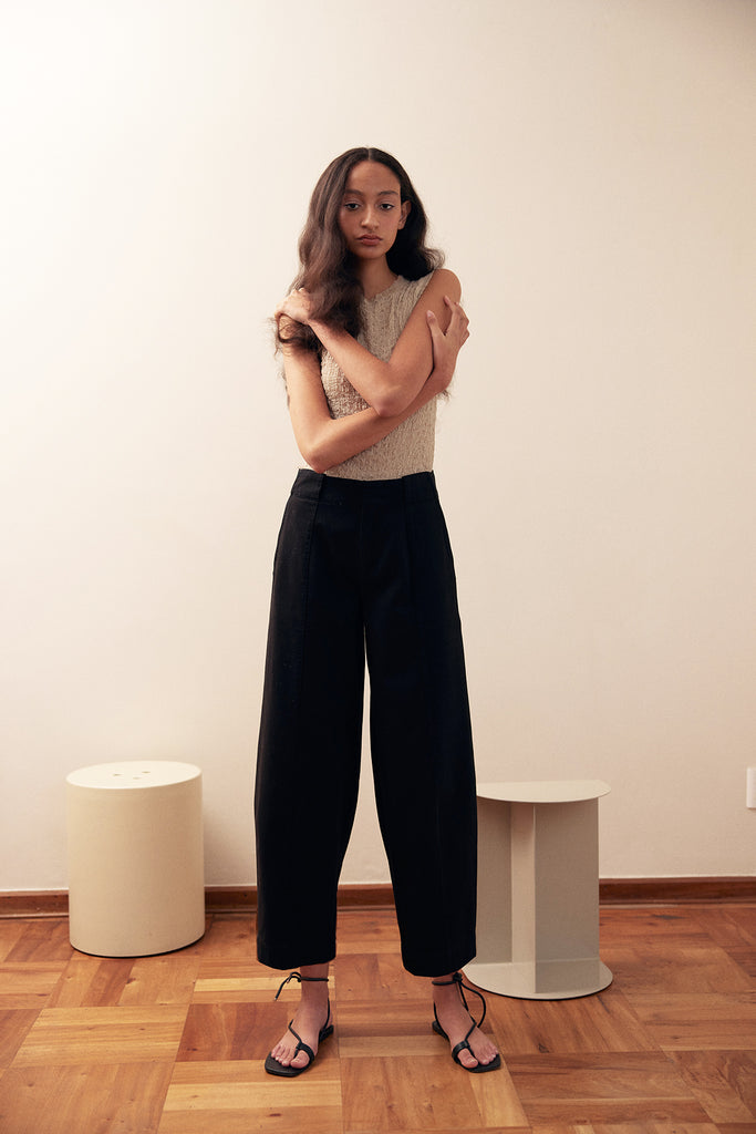 Curved Cotton Pant Cotton Gabardine - Ónix