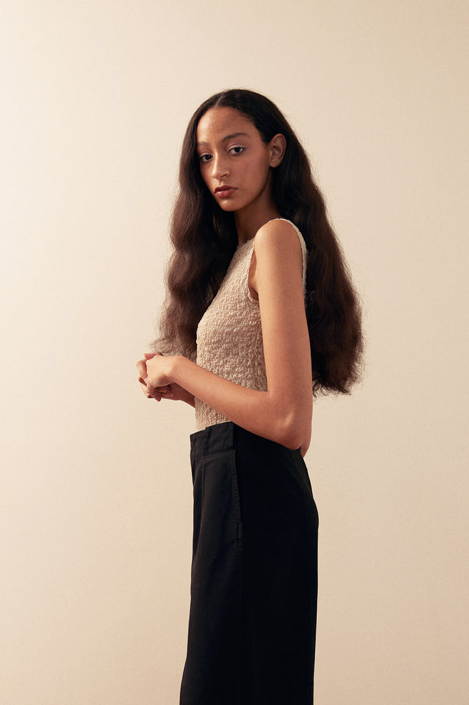 Curved Cotton Pant Cotton Gabardine - Ónix