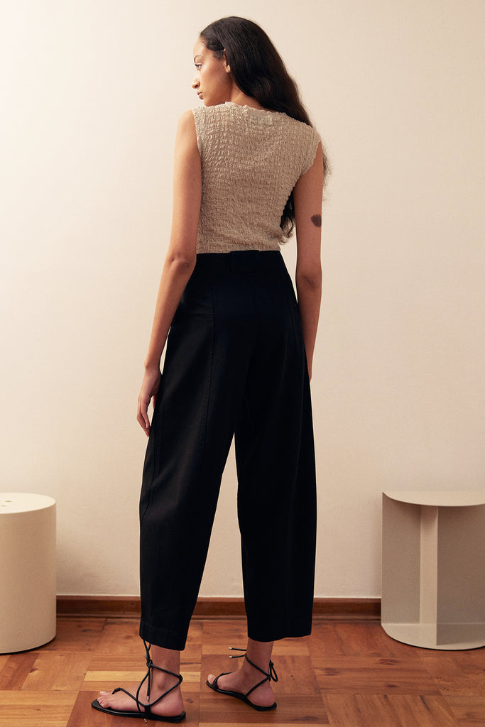 Curved Cotton Pant Cotton Gabardine - Ónix