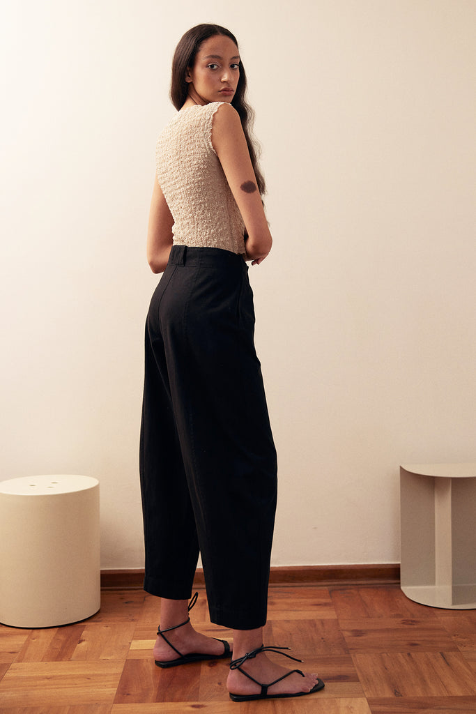 Curved Cotton Pant Cotton Gabardine - Ónix