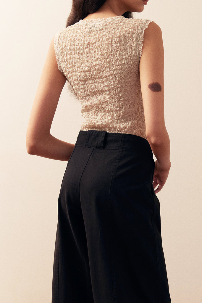 Curved Cotton Pant Cotton Gabardine - Ónix