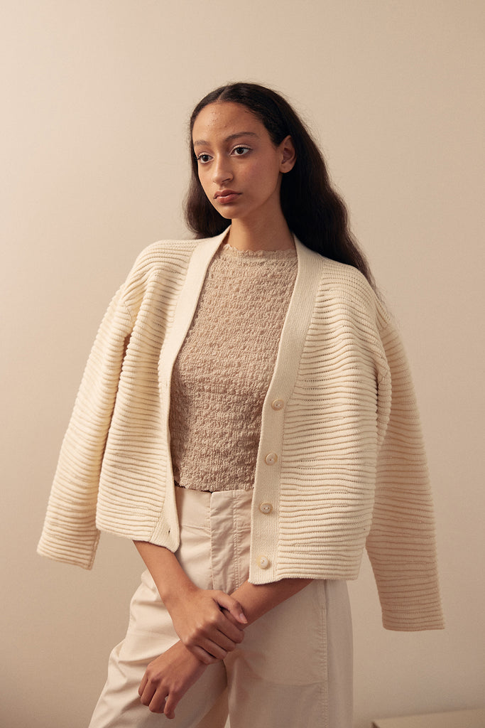 Textured Cardigan Cotton/Alpaca - Crudo