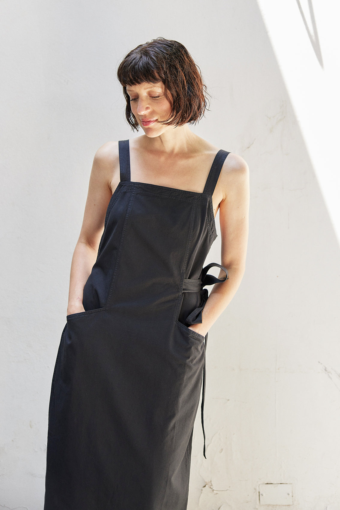 Midi Wrap Dress Cotton Gabardine - Ónix
