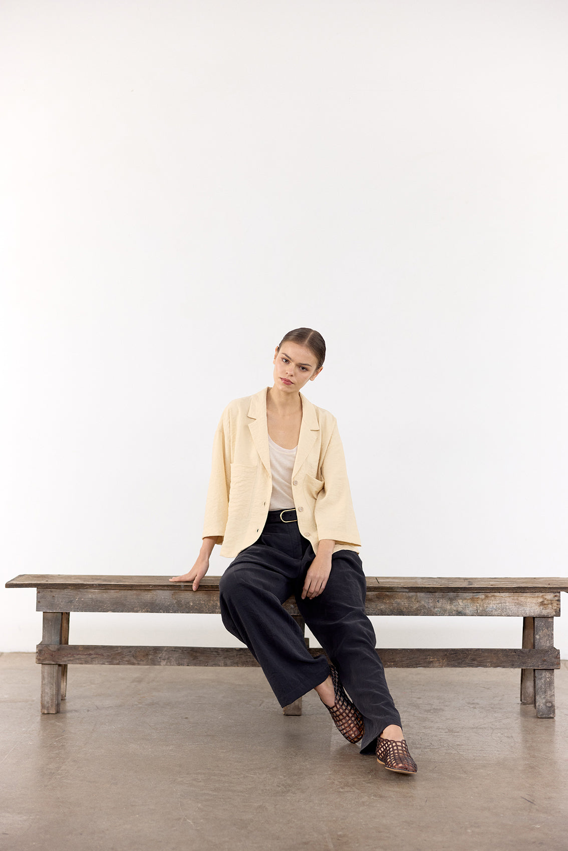 Crinkled Silk Overshirt - Mantequilla