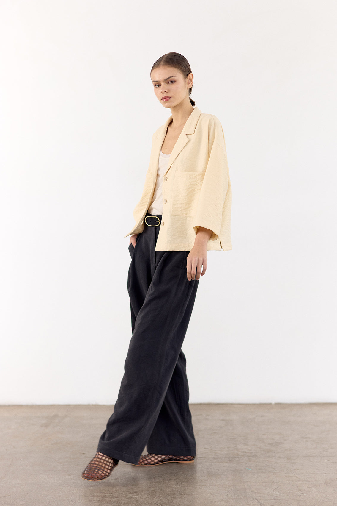 Crinkled Silk Overshirt - Mantequilla