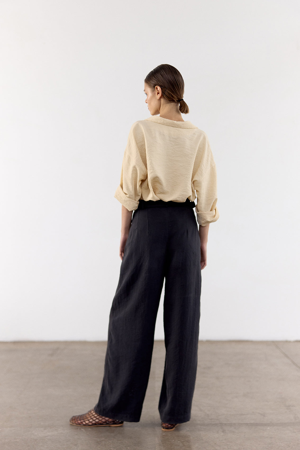 Crinkled Silk Trousers - Ónix